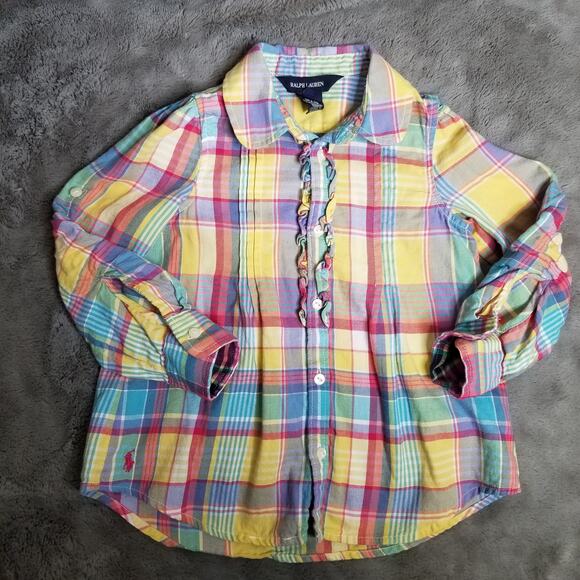 Ralph Lauren Other - Ralph Lauren Plaid Ruffle Girls Button Up